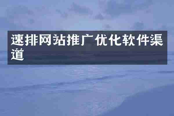 速排网站推广优化软件渠道