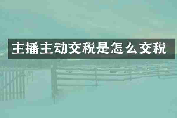 主播主动交税是怎么交税