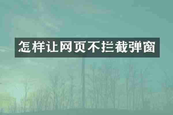 怎样让网页不拦截弹窗