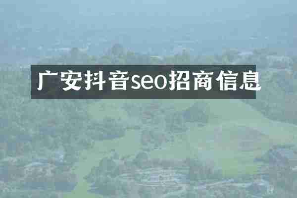 广安抖音seo招商信息