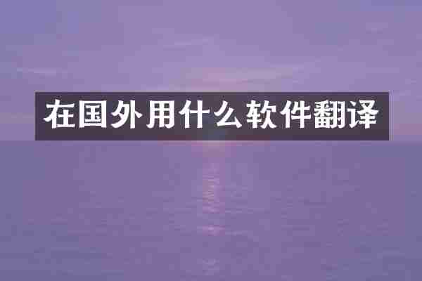 在国外用什么软件翻译