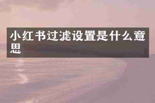 小红书过滤设置是什么意思