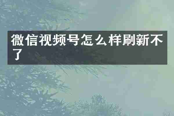 微信视频号怎么样刷新不了