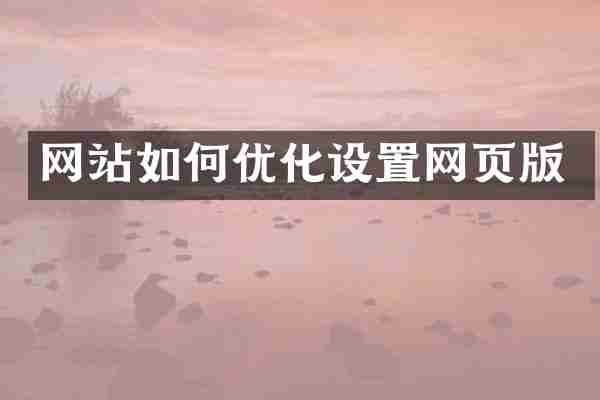 网站如何优化设置网页版