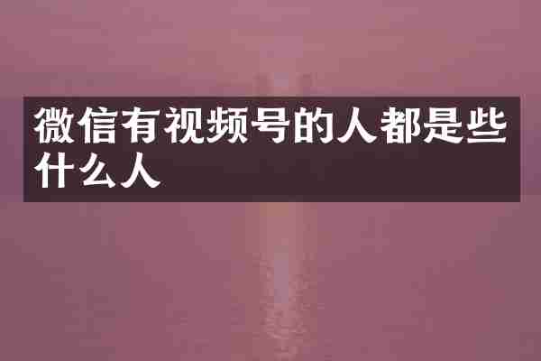 微信有视频号的人都是些什么人