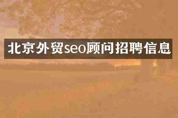 北京外贸seo顾问招聘信息