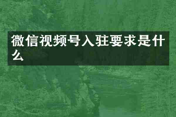 微信视频号入驻要求是什么