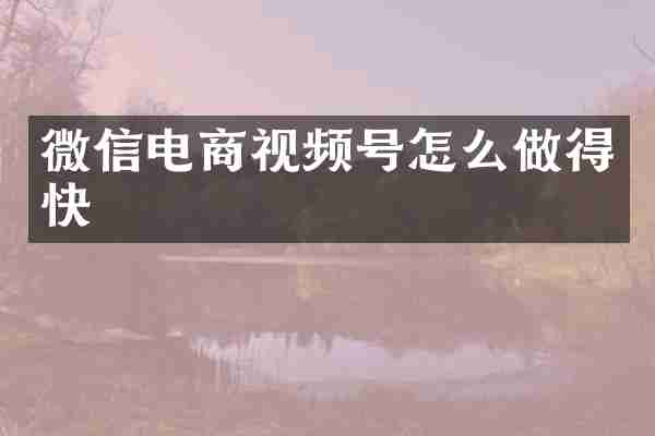 微信电商视频号怎么做得快