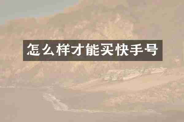 怎么样才能买快手号