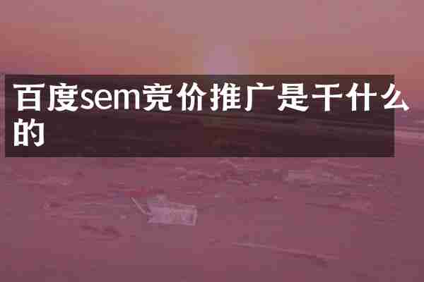 百度sem竞价推广是干什么的