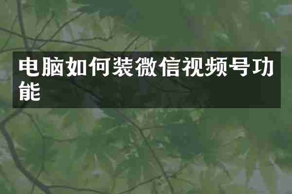 电脑如何装微信视频号功能