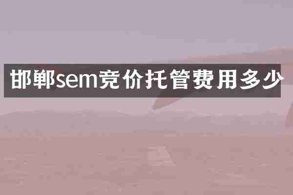 邯郸sem竞价托管费用多少