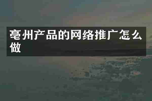 亳州产品的网络推广怎么做
