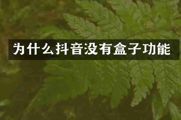 为什么抖音没有盒子功能