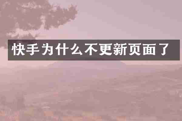 快手为什么不更新页面了