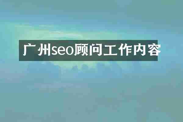 广州seo顾问工作内容