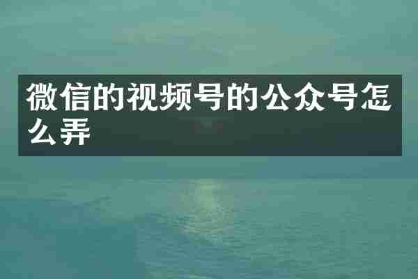 微信的视频号的公众号怎么弄