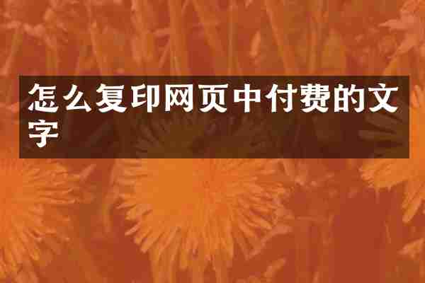 怎么复印网页中付费的文字