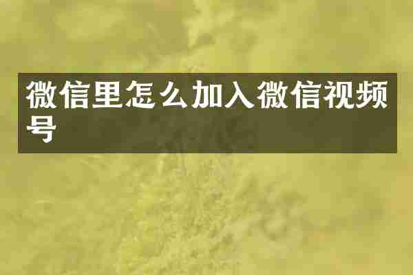 微信里怎么加入微信视频号