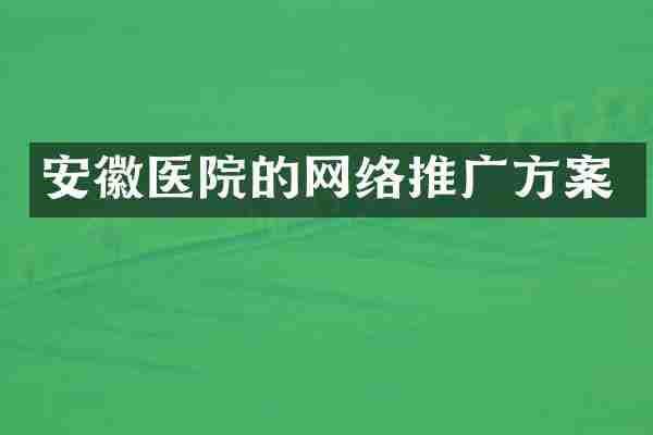 安徽医院的网络推广方案