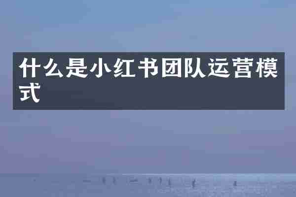 什么是小红书团队运营模式