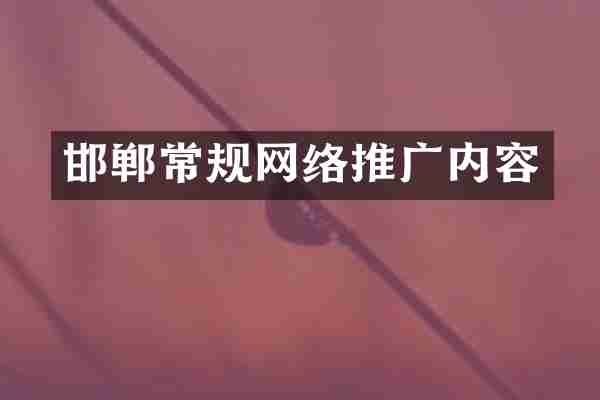 邯郸常规网络推广内容