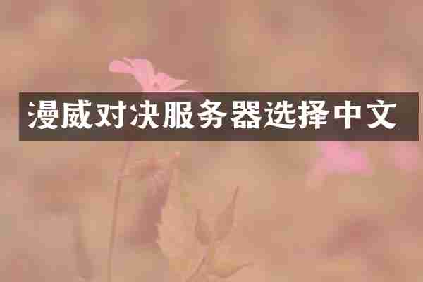 漫威对决服务器选择中文