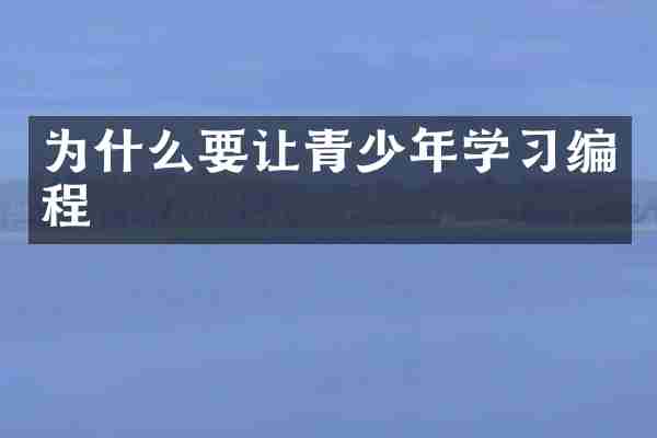 为什么要让青少年学习编程