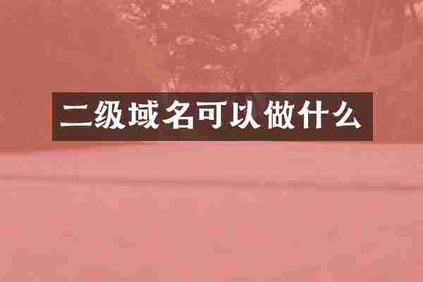 二级域名可以做什么