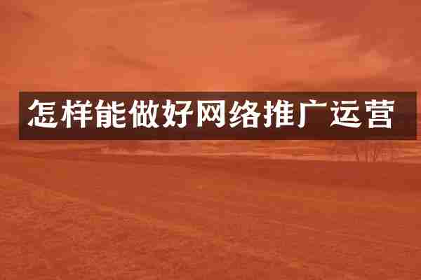 怎样能做好网络推广运营