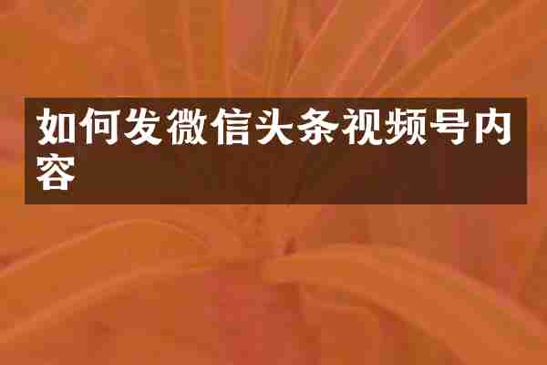 如何发微信头条视频号内容