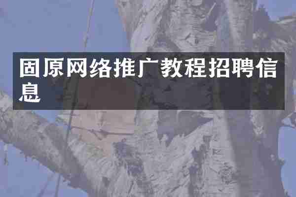 固原网络推广教程招聘信息