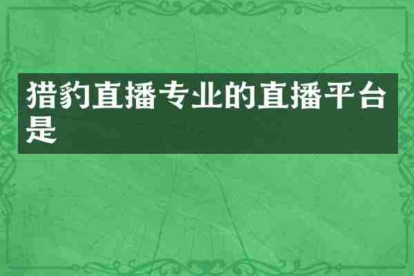 猎豹直播专业的直播平台是