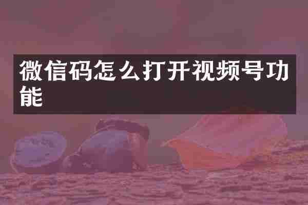 微信码怎么打开视频号功能