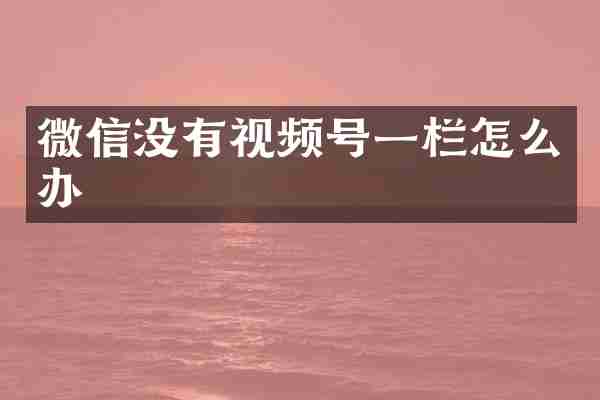 微信没有视频号一栏怎么办