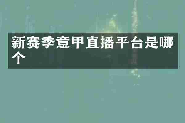 新赛季意甲直播平台是哪个