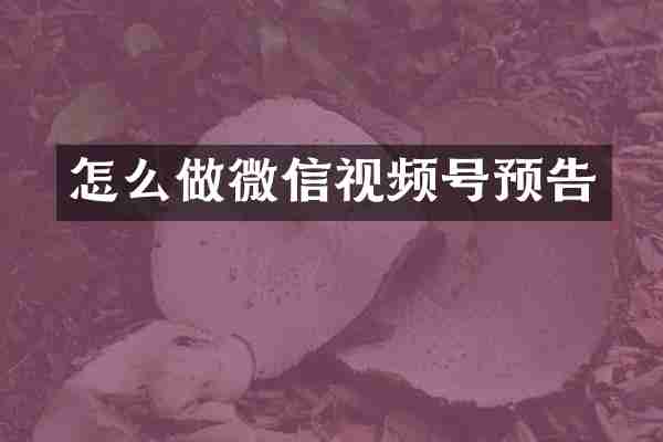 怎么做微信视频号预告