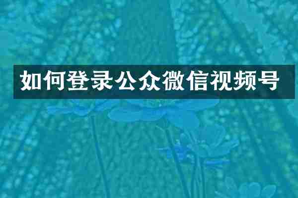 如何登录公众微信视频号