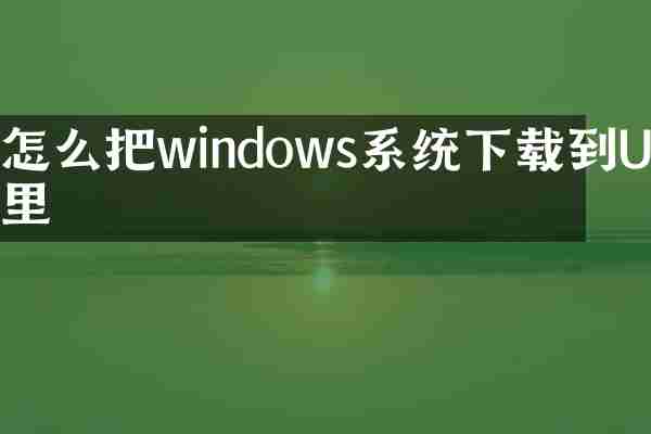 怎么把windows系统下载到U盘里