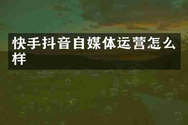 快手抖音自媒体运营怎么样