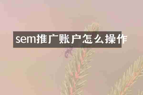 sem推广账户怎么操作