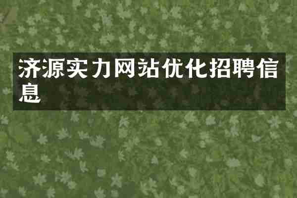 济源实力网站优化招聘信息