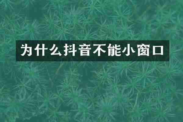为什么抖音不能小窗口