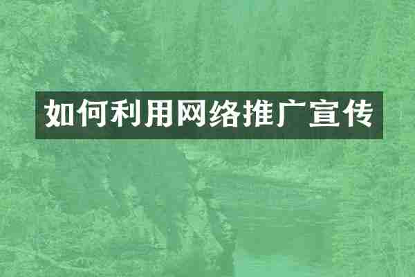 如何利用网络推广宣传