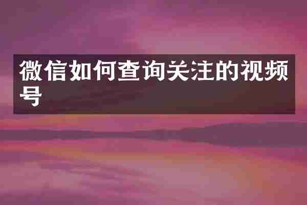微信如何查询关注的视频号