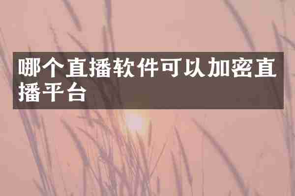哪个直播软件可以加密直播平台