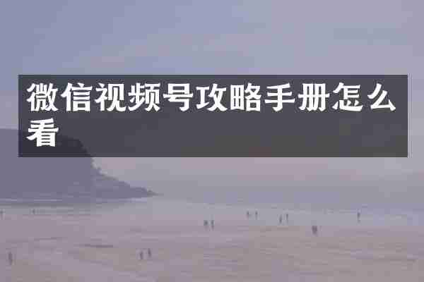 微信视频号攻略手册怎么看