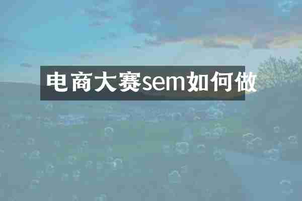 电商大赛sem如何做