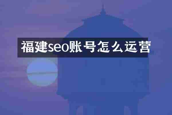 福建seo账号怎么运营