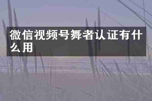 微信视频号舞者认证有什么用
